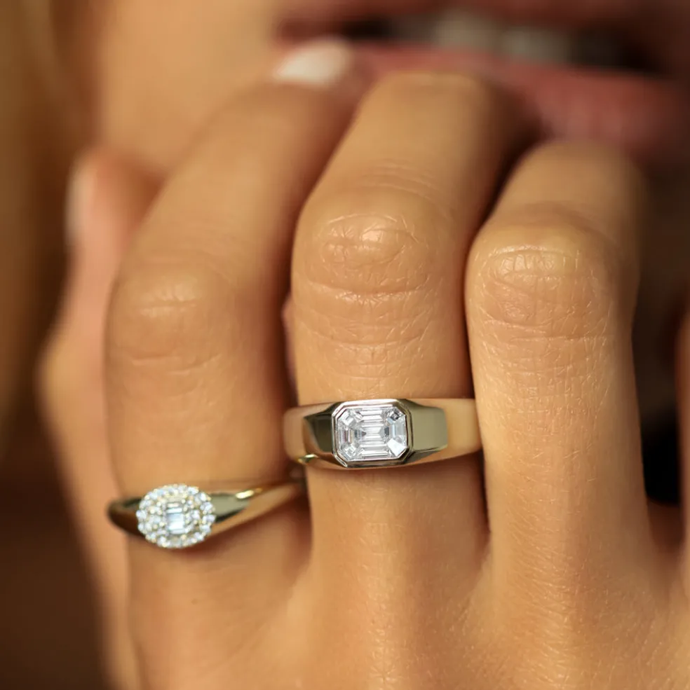 14k Emerald Cut Illusion Mosaic Solitaire Pinky Ring