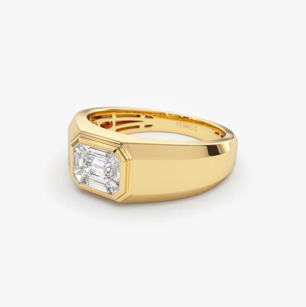 14k Emerald Cut Illusion Mosaic Solitaire Pinky Ring