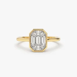 14k Emerald Cut Illusion Mosaic Solitaire Engagement Ring