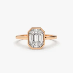 14k Emerald Cut Illusion Mosaic Solitaire Engagement Ring