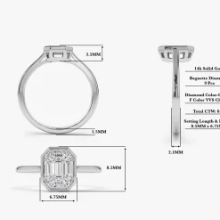 14k Emerald Cut Illusion Mosaic Solitaire Engagement Ring