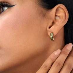 14K Emerald Cut Peridot Half Hoop Earrings
