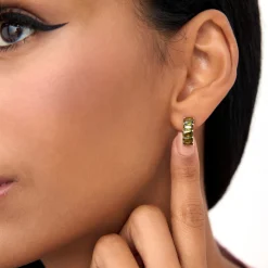 14K Emerald Cut Peridot Half Hoop Earrings