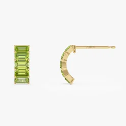 14K Emerald Cut Peridot Half Hoop Earrings