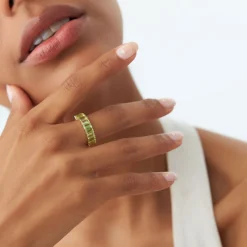 14k Emerald Cut Peridot Nine Stone Ring 2.35ctw