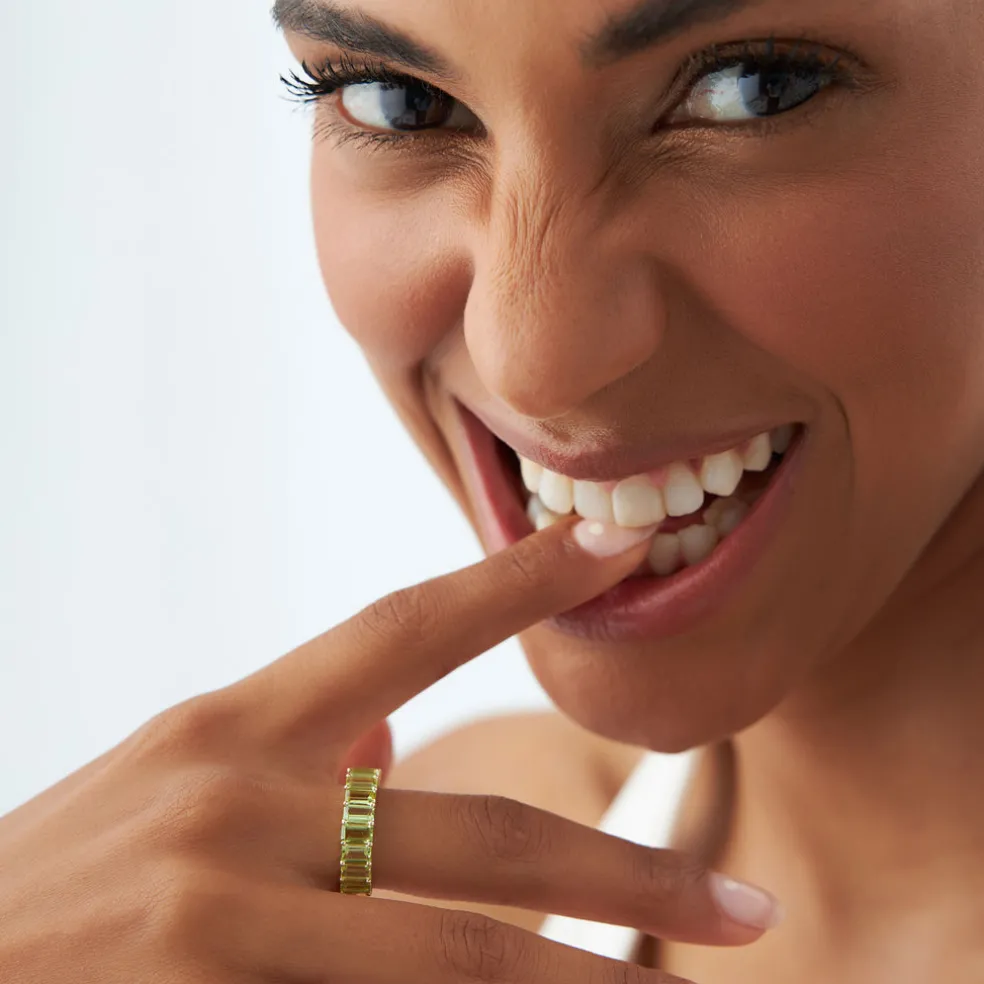 14k Emerald Cut Peridot Nine Stone Ring 2.35ctw