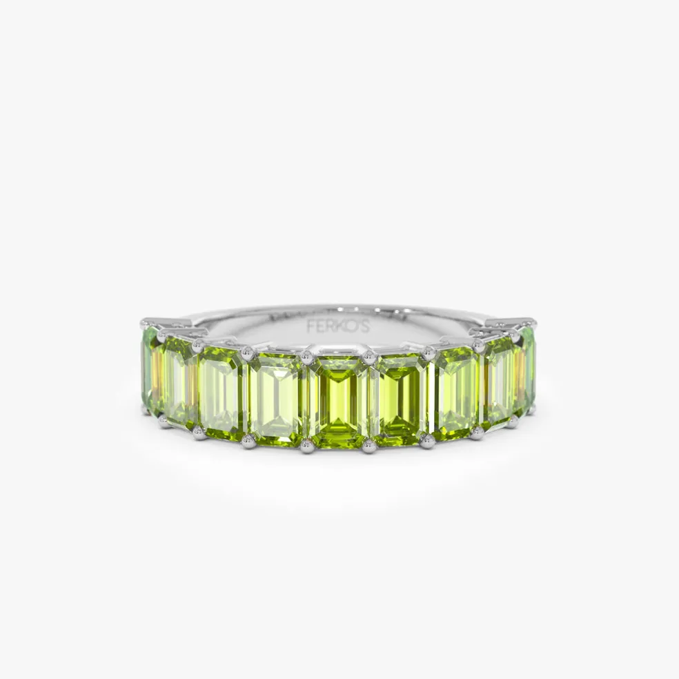 14k Emerald Cut Peridot Nine Stone Ring 2.35ctw