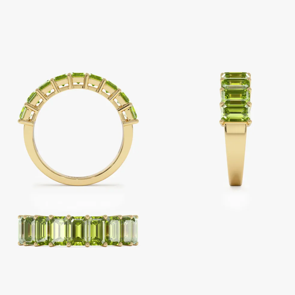 14k Emerald Cut Peridot Nine Stone Ring 2.35ctw
