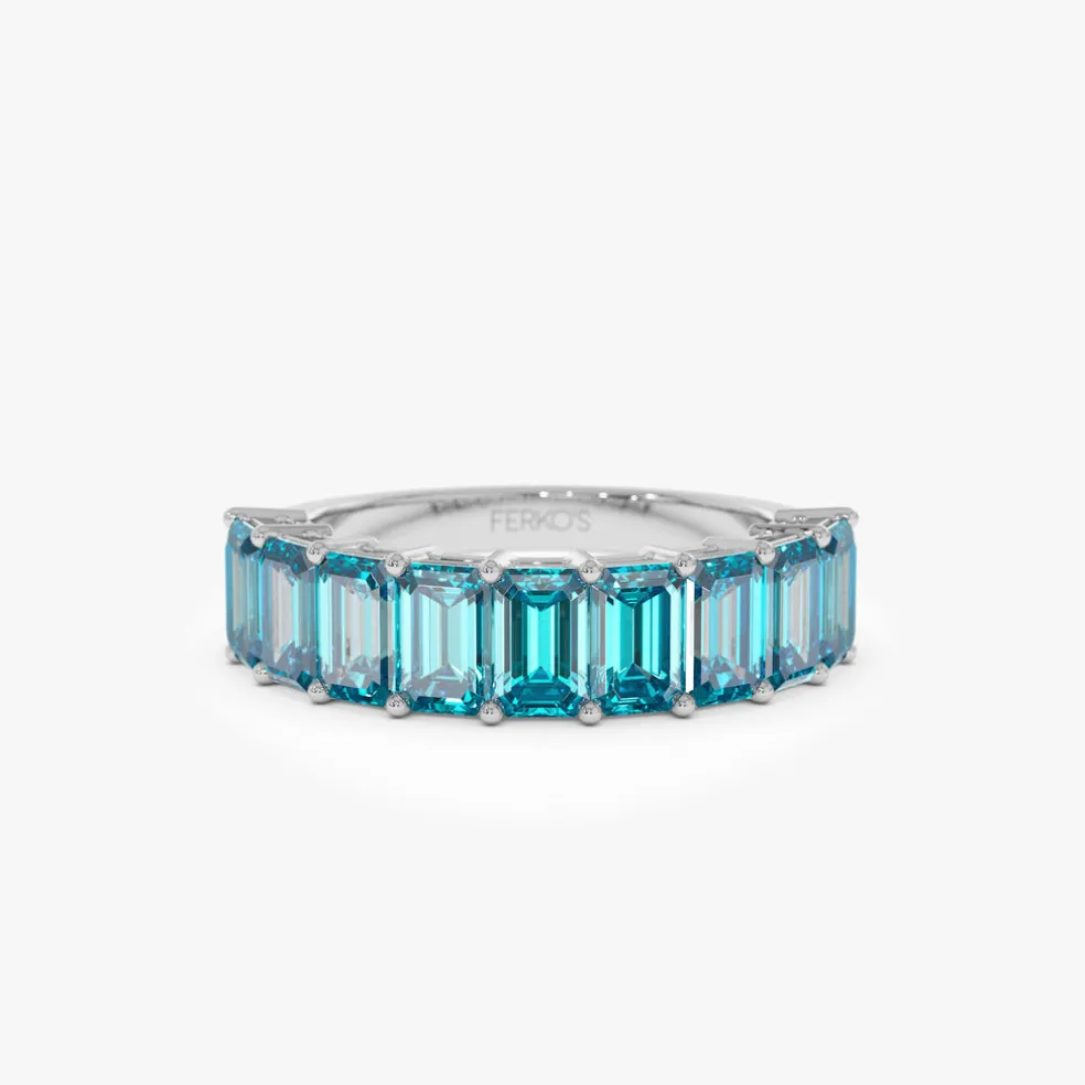 14k Emerald Cut Swiss Blue Topaz Nine Stone Ring 3.00ctw