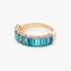 14k Emerald Cut Swiss Blue Topaz Nine Stone Ring 3.00ctw