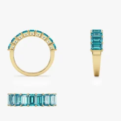 14k Emerald Cut Swiss Blue Topaz Nine Stone Ring 3.00ctw