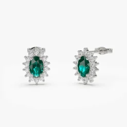 14k Emerald Earrings with Halo Diamonds