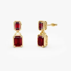 14K Emerald Garnet Dangle Drop Earrings
