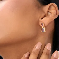 14K Emerald Garnet Dangle Drop Earrings