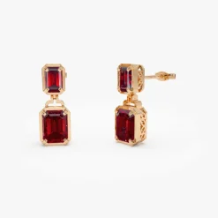 14K Emerald Garnet Dangle Drop Earrings