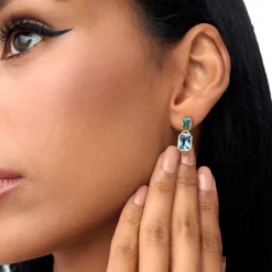 14K Emerald London Blue Topaz Dangle Drop Earrings
