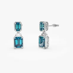 14K Emerald London Blue Topaz Dangle Drop Earrings