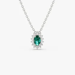 14k Emerald Necklace with Halo Diamonds