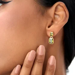 14K Emerald Peridot Dangle Drop Earrings