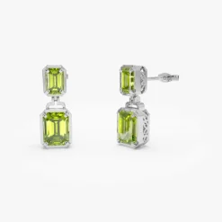 14K Emerald Peridot Dangle Drop Earrings