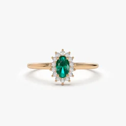 14k Emerald Ring with Halo Diamonds