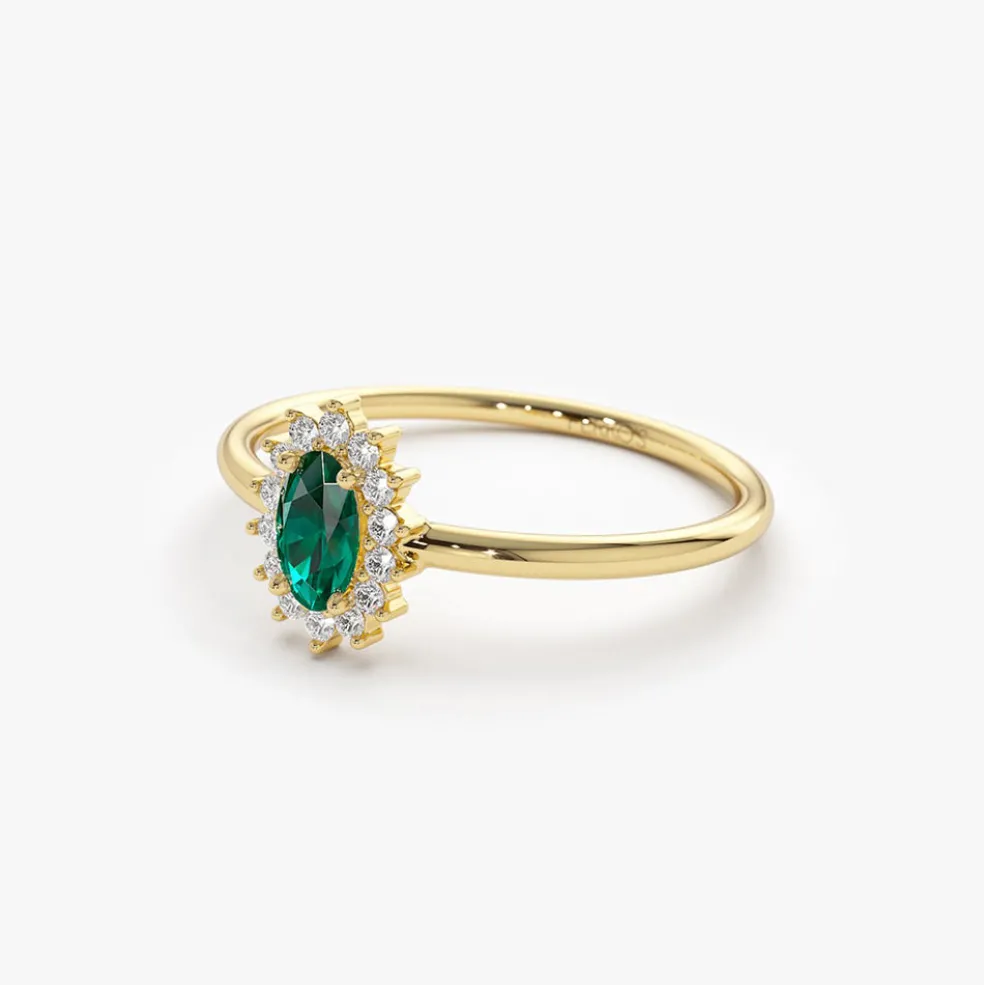 14k Emerald Ring with Halo Diamonds