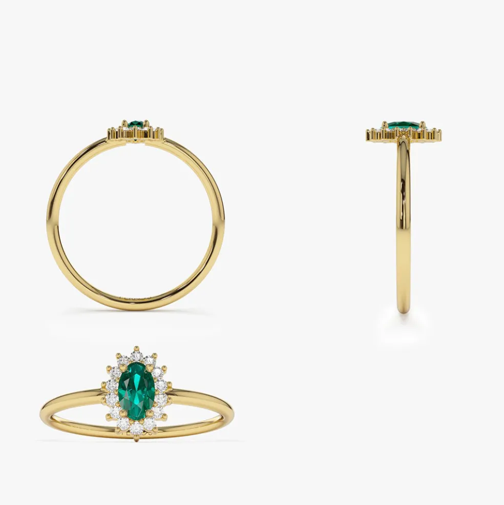 14k Emerald Ring with Halo Diamonds