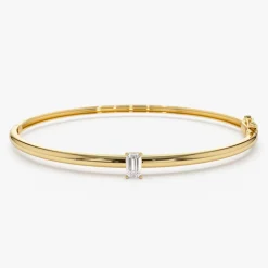 14K Emerald Shape Diamond Solitare Bangle