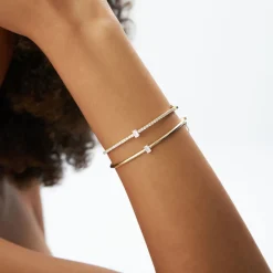 14K Emerald Shape Diamond Solitare Bangle