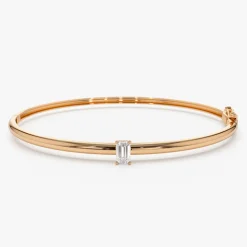 14K Emerald Shape Diamond Solitare Bangle