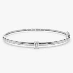 14K Emerald Shape Diamond Solitare Bangle