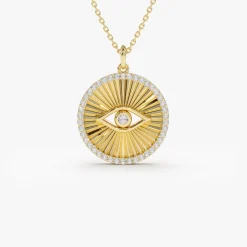 14K Evil Eye Diamond Medallion Necklace