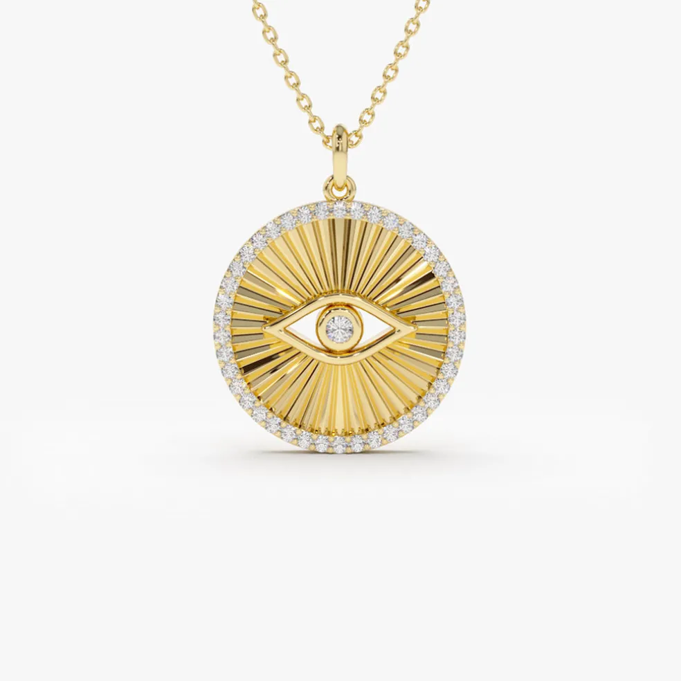 14K Evil Eye Diamond Medallion Necklace