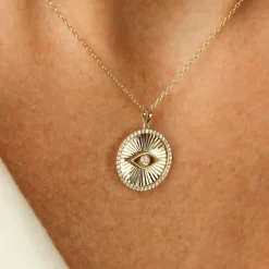 14K Evil Eye Diamond Medallion Necklace