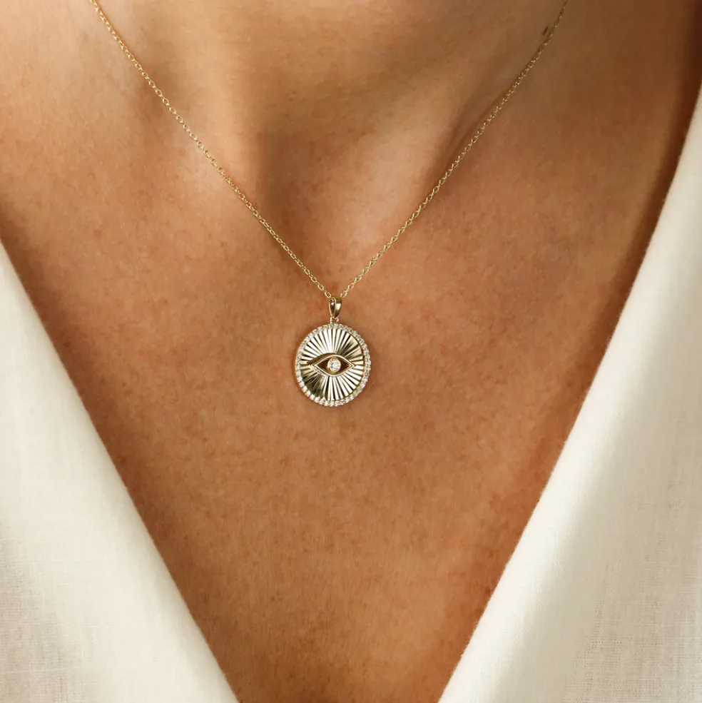 14K Evil Eye Diamond Medallion Necklace