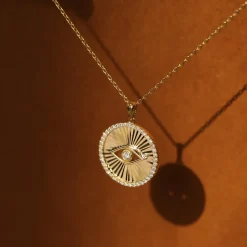14K Evil Eye Diamond Medallion Necklace