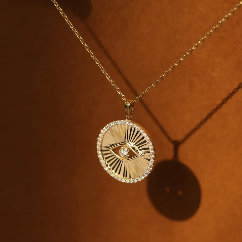 14K Evil Eye Diamond Medallion Necklace