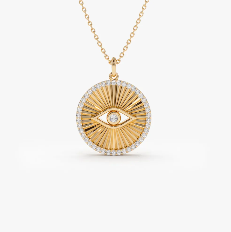 14K Evil Eye Diamond Medallion Necklace