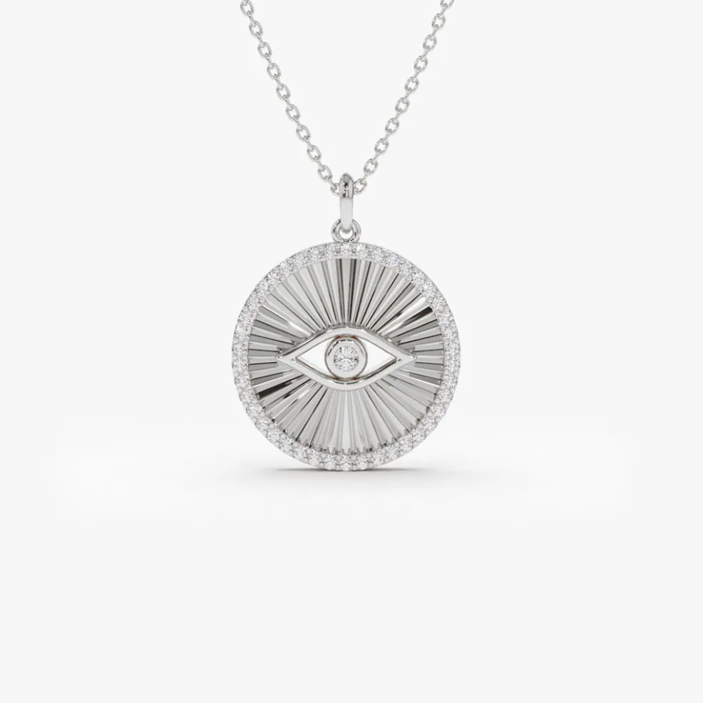 14K Evil Eye Diamond Medallion Necklace