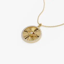14K Evil Eye Diamond Medallion Necklace