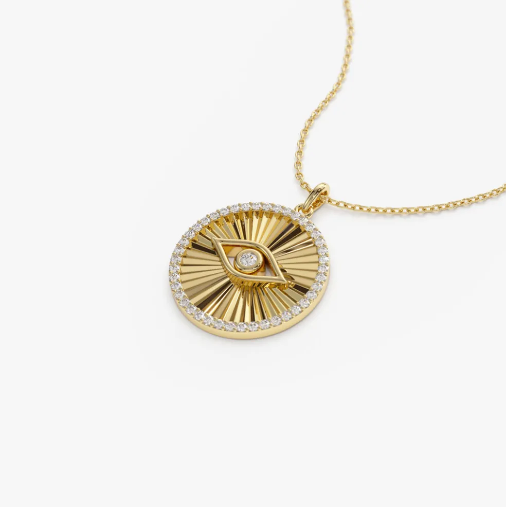 14K Evil Eye Diamond Medallion Necklace