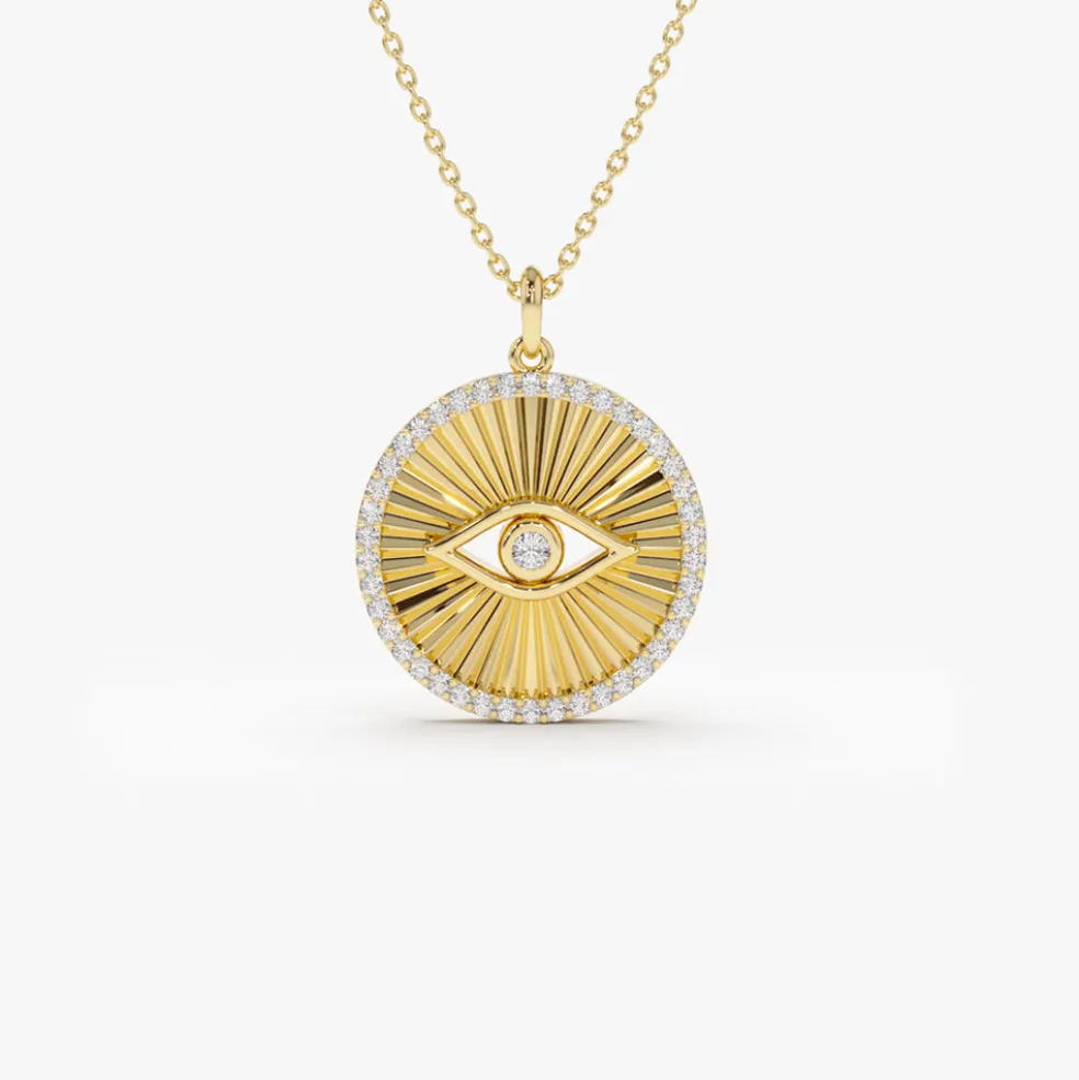 14K Evil Eye Diamond Medallion Necklace