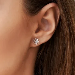 14k Floral Design Baguette Diamond Stud Earrings