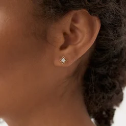 14K Floral Design Diamond Cluster Stud Earrings