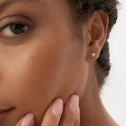 14K Floral Design Diamond Cluster Stud Earrings