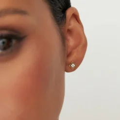 14K Floral Design Diamond Cluster Stud Earrings