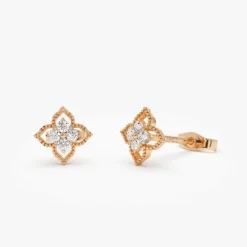 14K Floral Design Diamond Cluster Stud Earrings