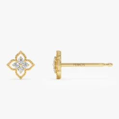 14K Floral Design Diamond Cluster Stud Earrings