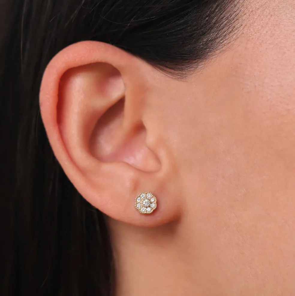 14k Floral Design Diamond Studs