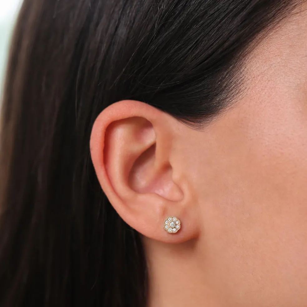 14k Floral Design Diamond Studs